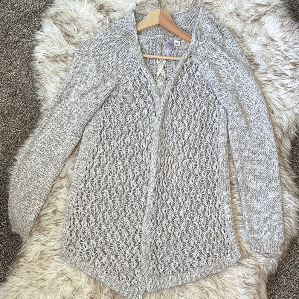 Open Knit Women's Cardigan with Braided Back Detail